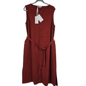 Grace Karin Sleeveless Button-Front Midi Shirt Dress With Belt in Rust Size XL